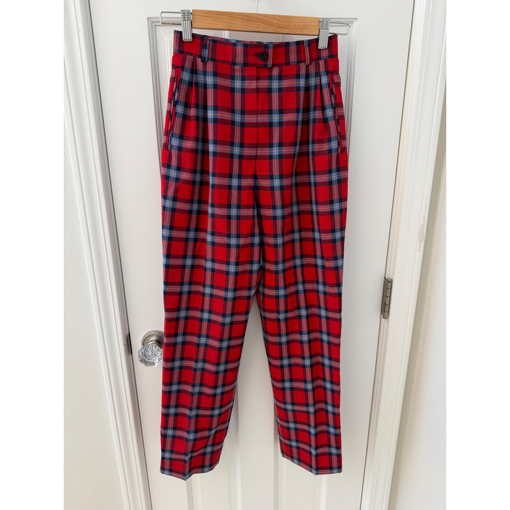 Pendleton Plaid High Waist Trousers Red Tartan Size‎ 2 Petite Vintage Wool Pants